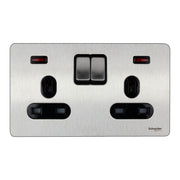 Schneider Electric ULT.SCRWLS Flat Plate-2Gang- 13A-DP-switched with neon- stainless stel - GU3421DBSS